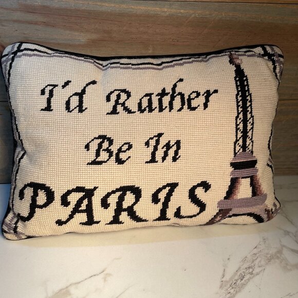 I'd Rather Be in Paris - Decorative Needlepoint Throw Pillow